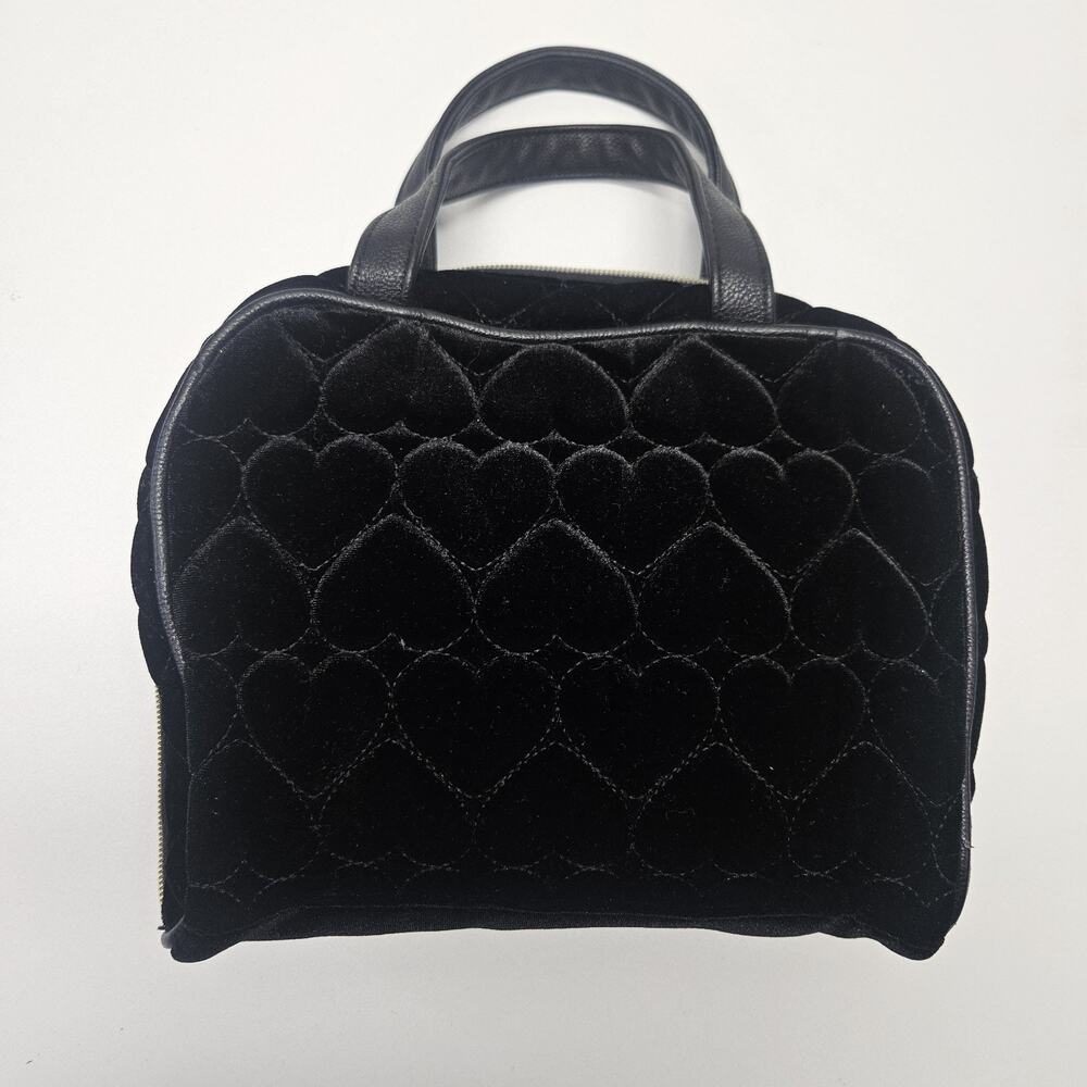 Betsy Johnson Quilted Hearts Velvet Top Handle Handbag Purse Travel Bag